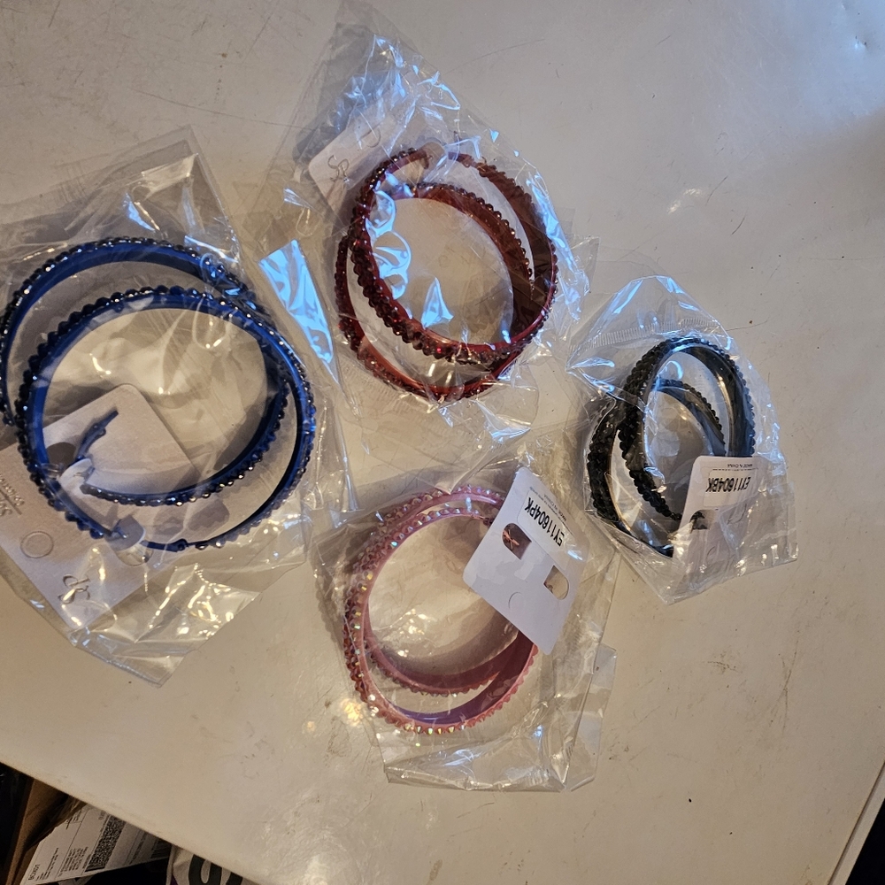 Elegant Beaded Bracelet Set - Blue, Pink, Black Set Of 4